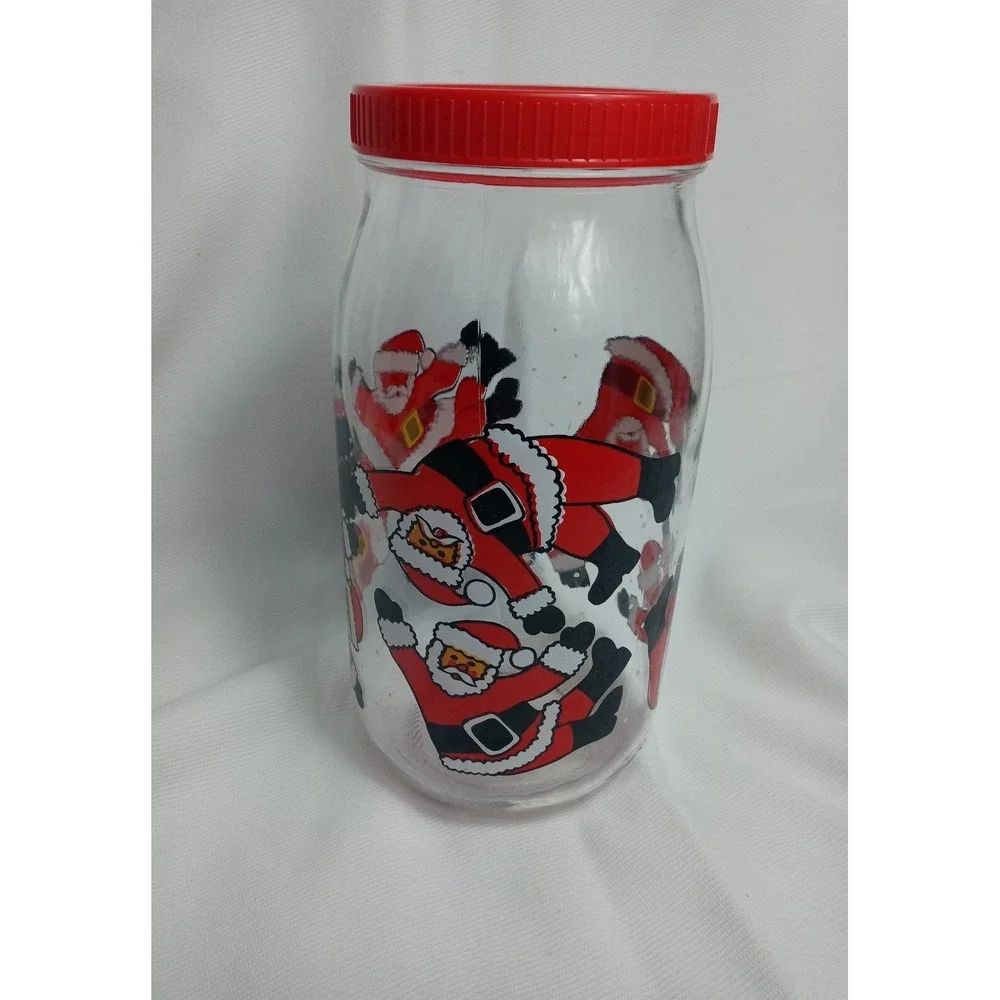 Santa Claus Christmas Cookie Jar Glass Canister Tumbling Santa 2L France Vintage
